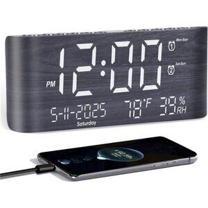 Digital Alarm Clock Large Display Dual Alarm USB Charger Temperature Bedroom